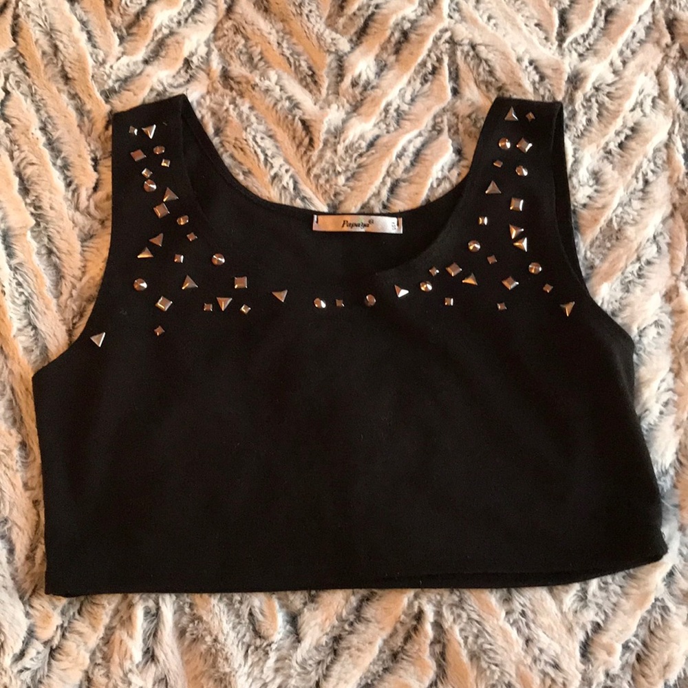 Black Studded Crop Top